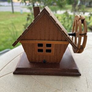 Vintage wooden music box, Wheel moves to the music.Plays Down By The Old Stream.